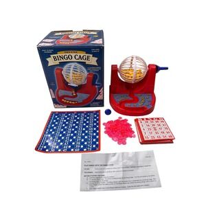 Cardinal Deluxe Bingo Cage Game Set Vintage 2002 Kids Toy Family Night Red Blue